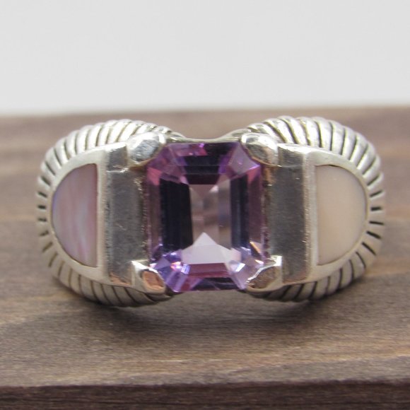 Jewelry - Size 6 Sterling Amethyst & Shell Unique Band Ring